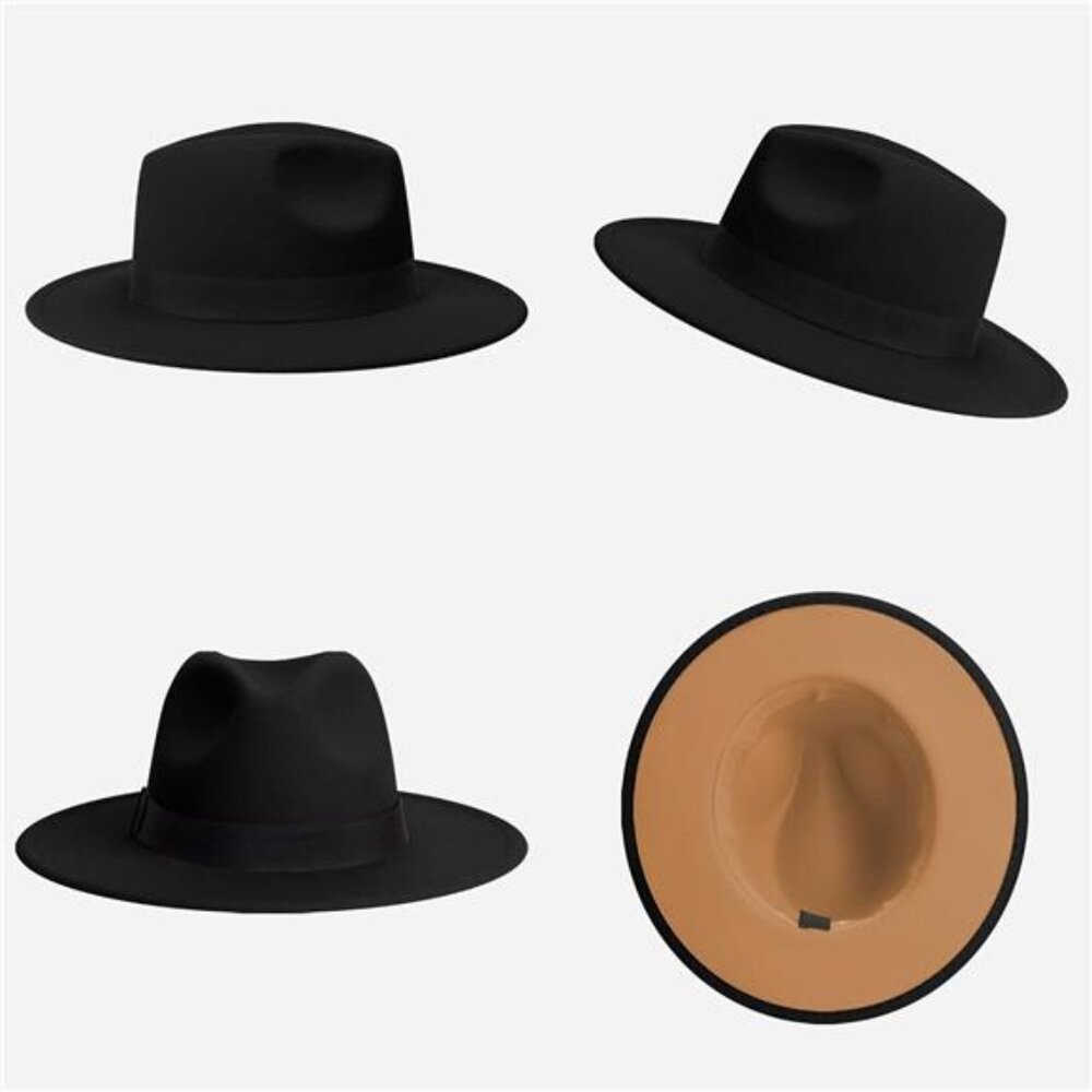 Wide Brim Fedora Hats for Women & Men Classic Dress Panama Hat Adjustable Felt - Picture 4 of 6